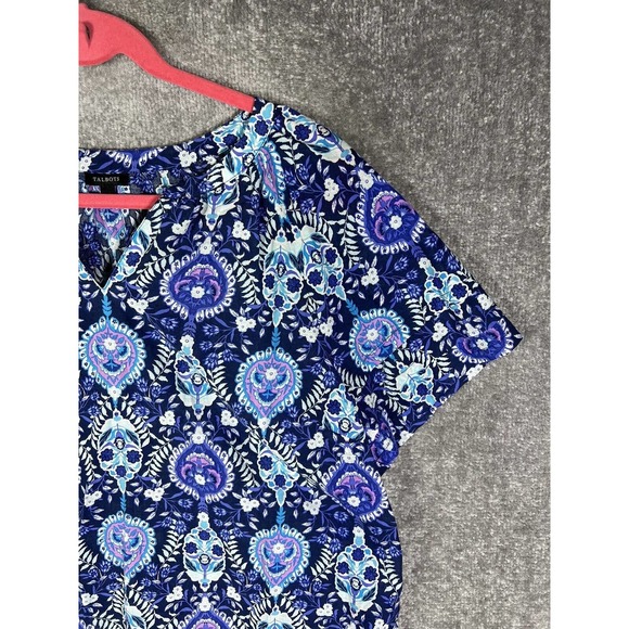 Talbots V-Neck Tiered Short Sleeve Blue Floral Crop Top Womens Large Lightweight - Picture 5 of 14